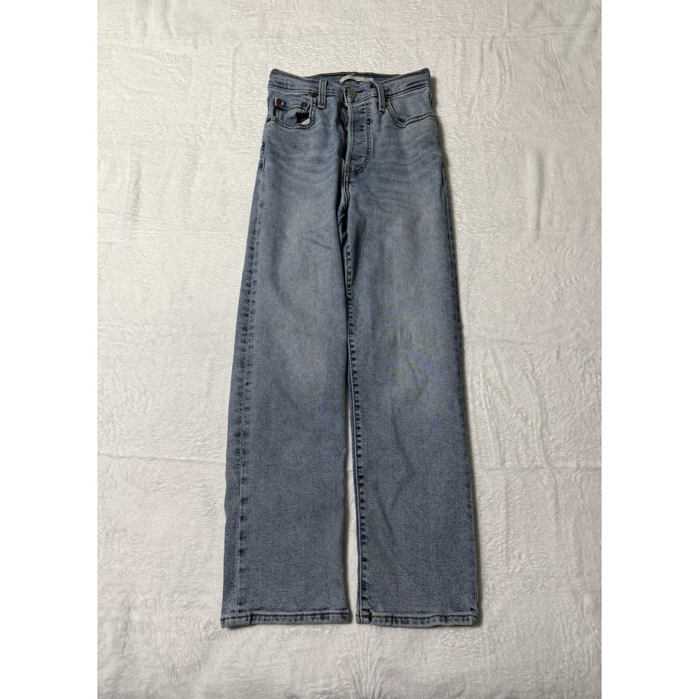 Levis Jeans Womens 23 Blue Ribcage Straight Button Fly Medium Wash‎ Denim 23x26